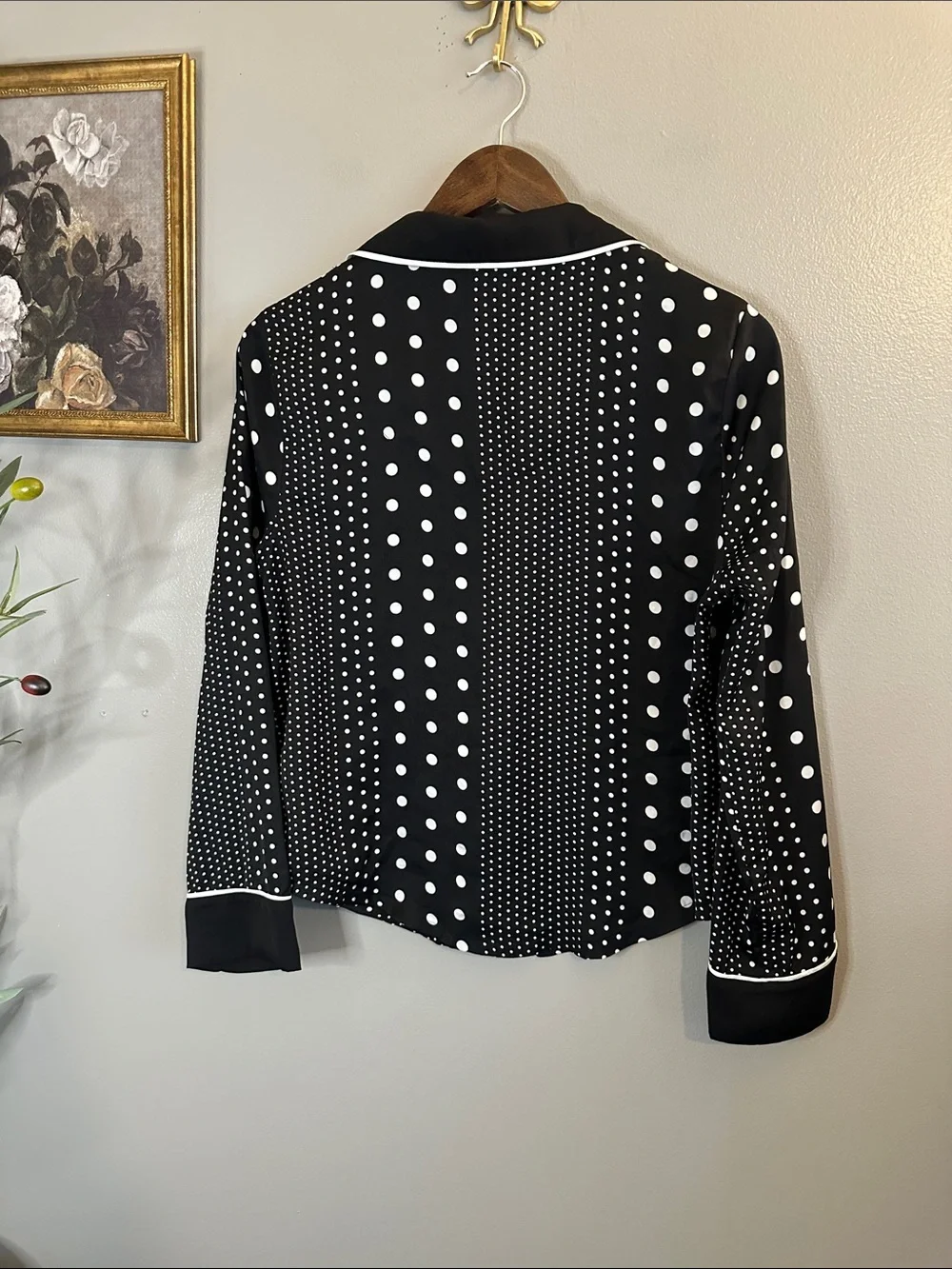 Kate Spade New York Polka Dot Button Front Blouse Pajama Style Top Small